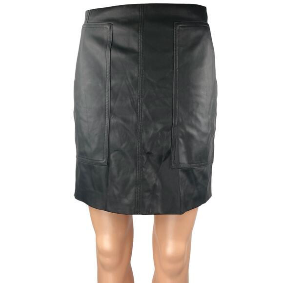 H&M Women's Black Faux Leather Vegan High Waisted Straight Pencil Mini Skirt 10 - Picture 1 of 5